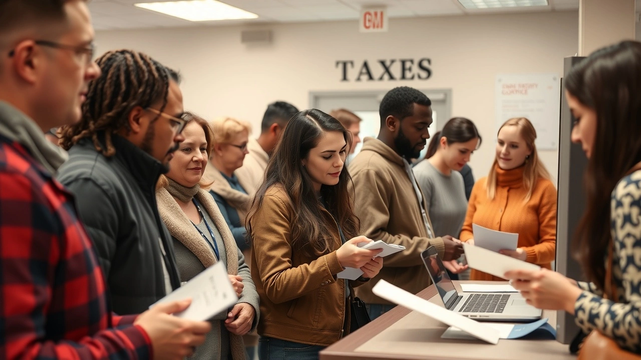 groupe de personnes payant des taxes dans un bureau public