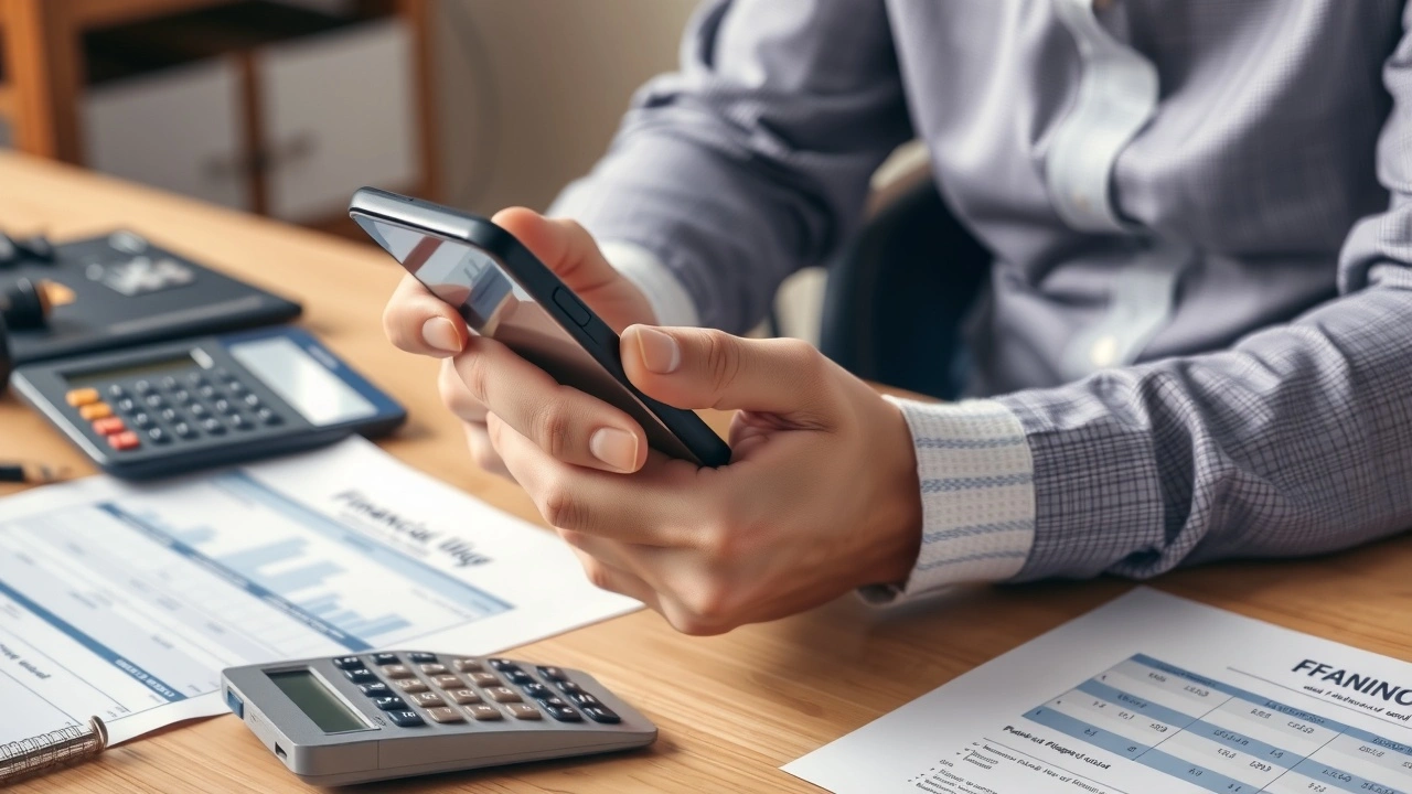 Person utilisant une application financière sur un smartphone