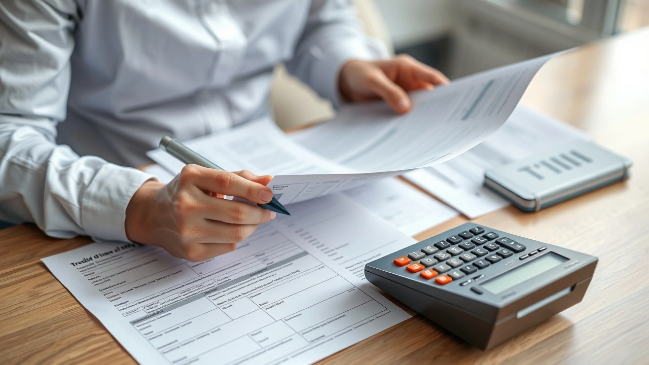 person examinant des documents fiscaux et calculant des crédits d'impôt