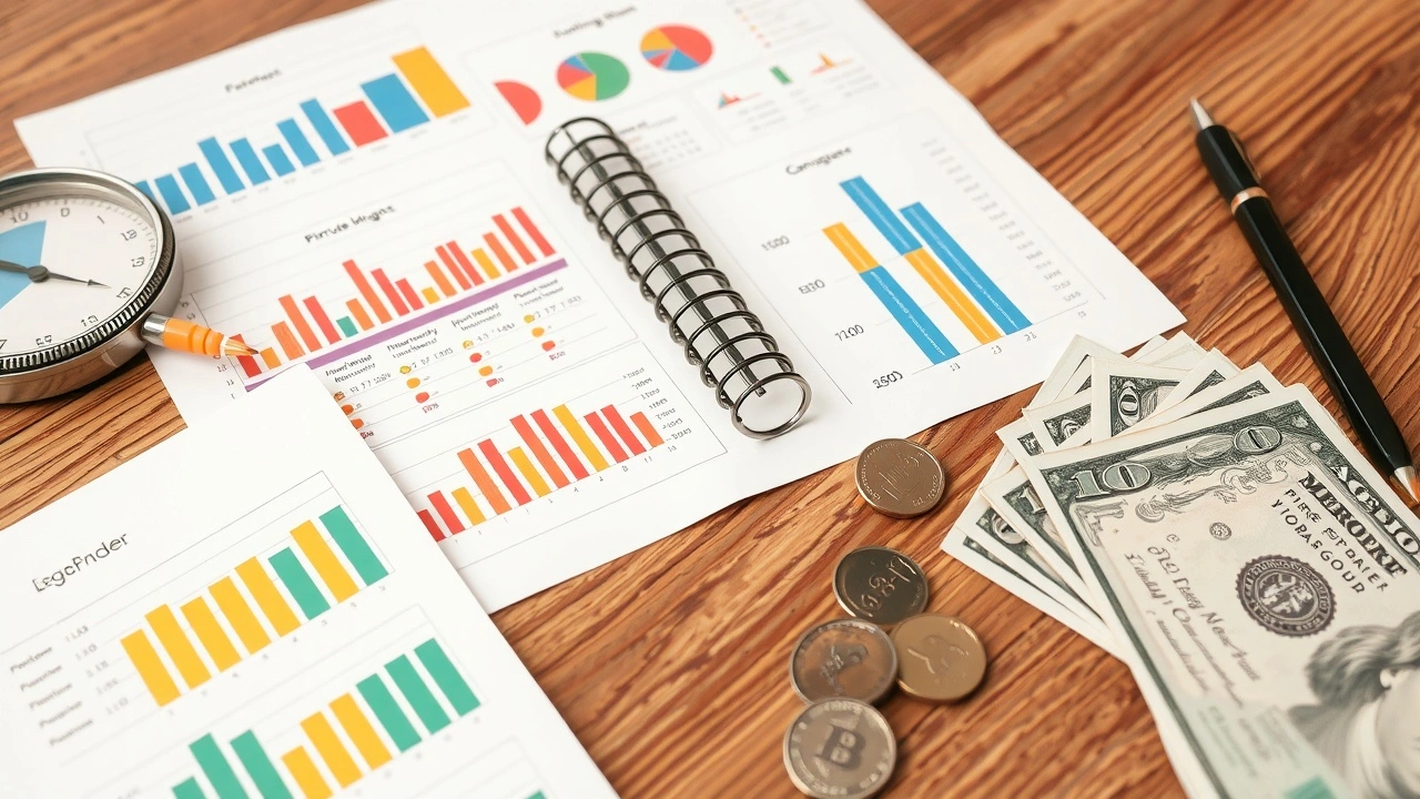 planificateur de budget avec pièces et graphiques colorés