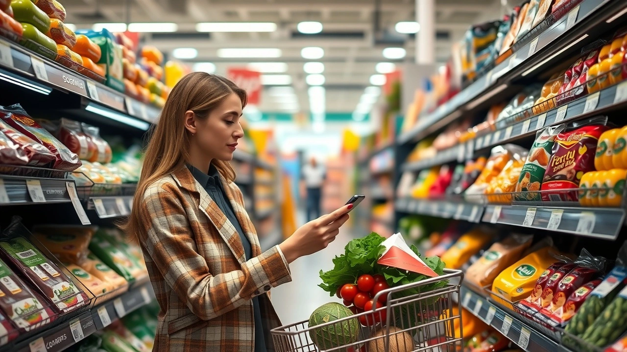 client comparant des prix dans un supermarché