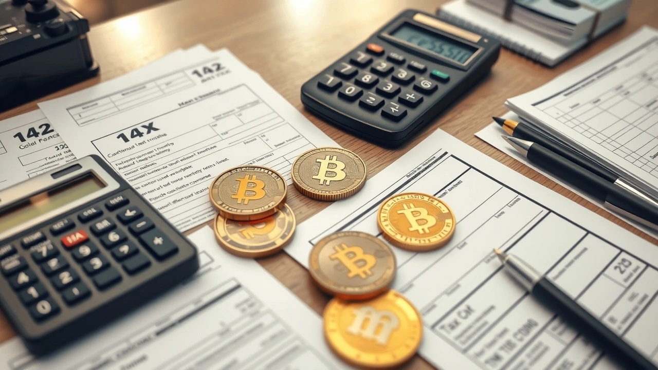 bureau de taxe avec documents sur les cryptomonnaies