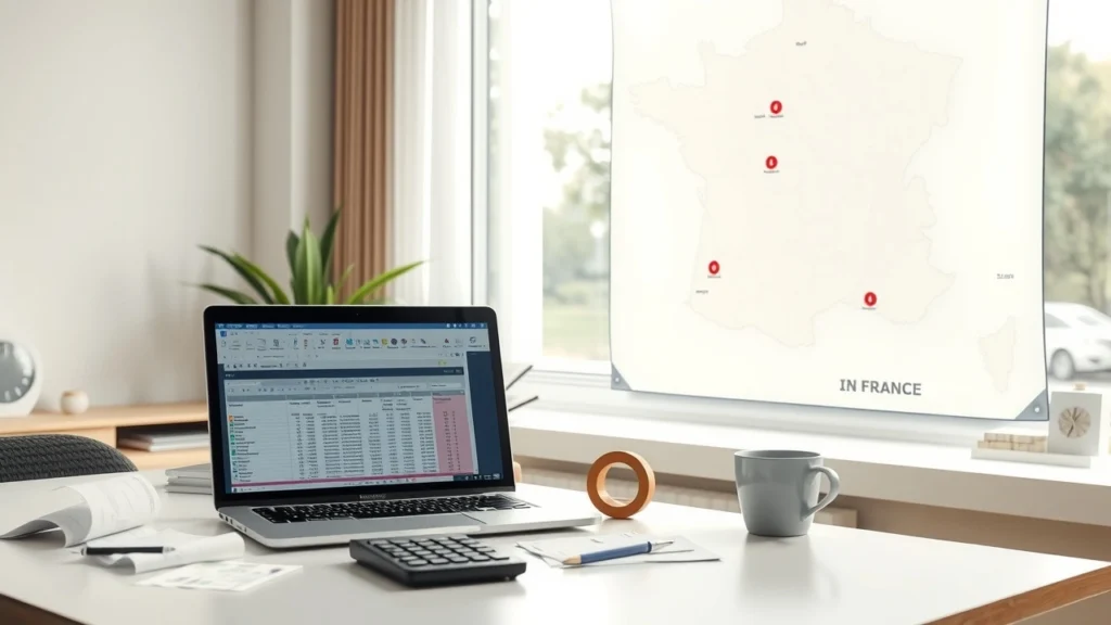 Bureau moderne avec ordinateur et receipts pour deductions fiscales