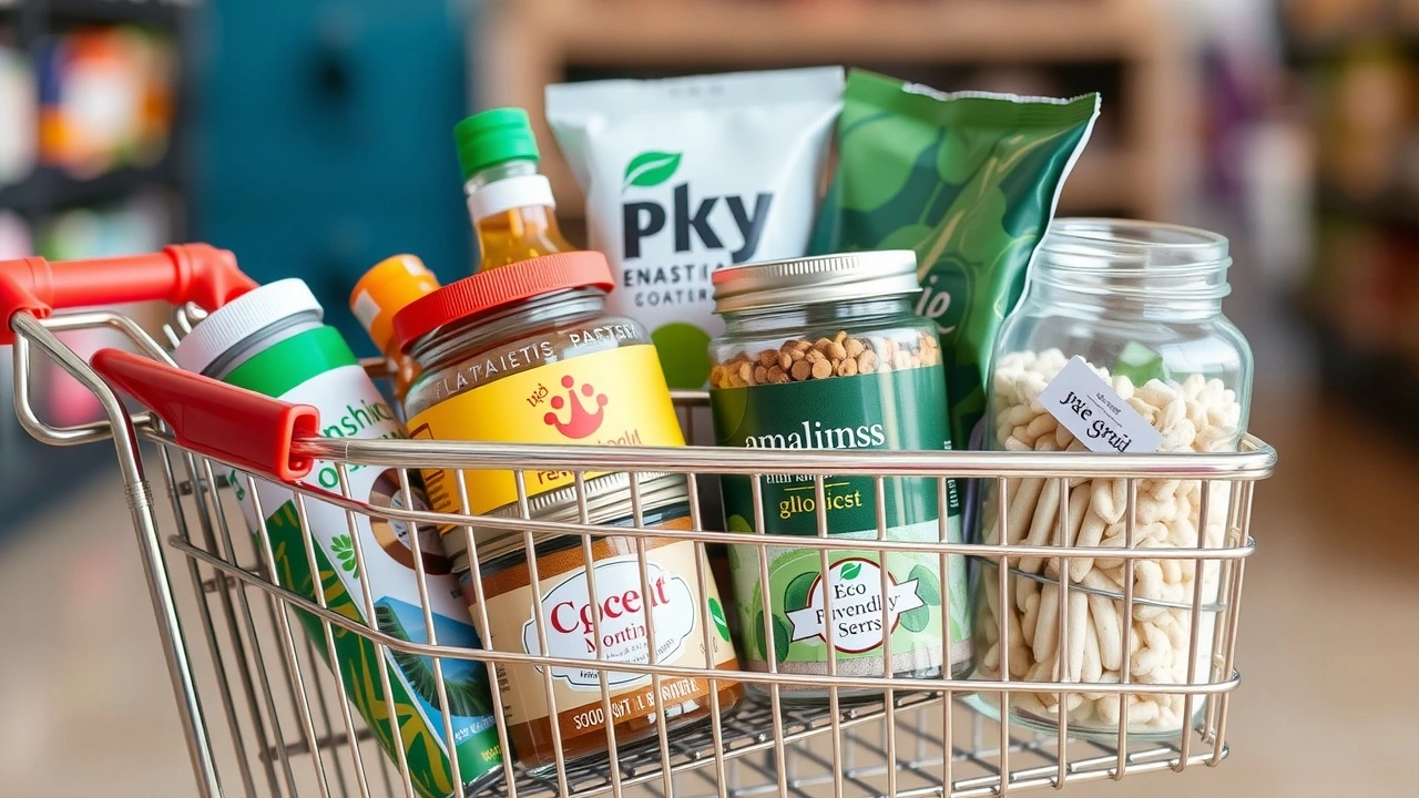 caddie avec produits durables et bocaux d'epargne