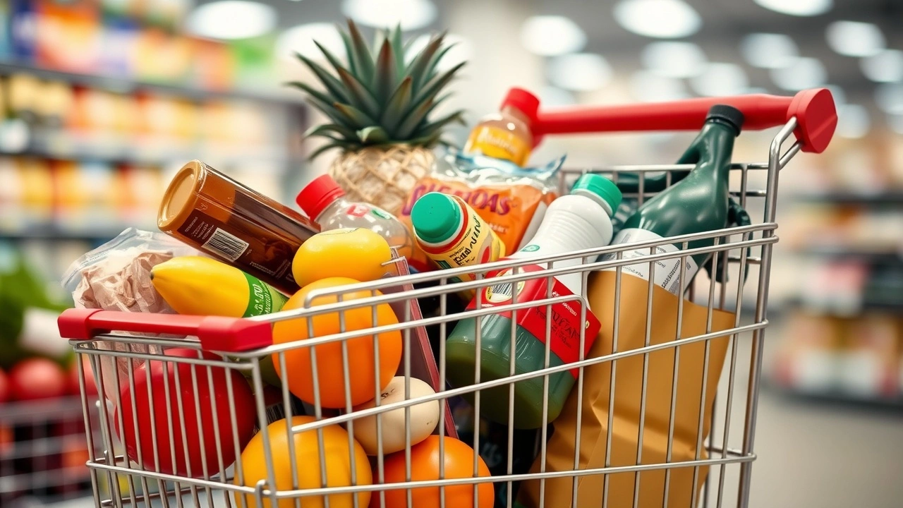 un chariot de course rempli de courses courantes