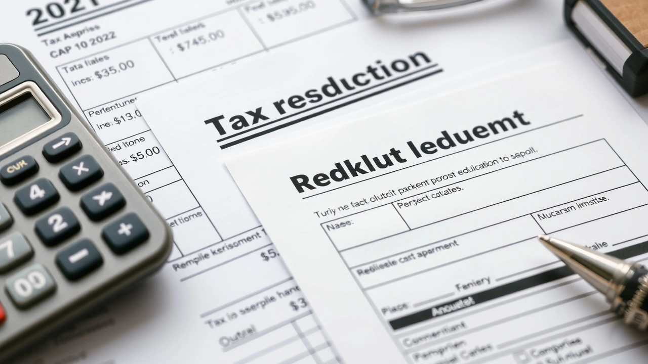 documents de défiscalisation et calculatrices sur un bureau