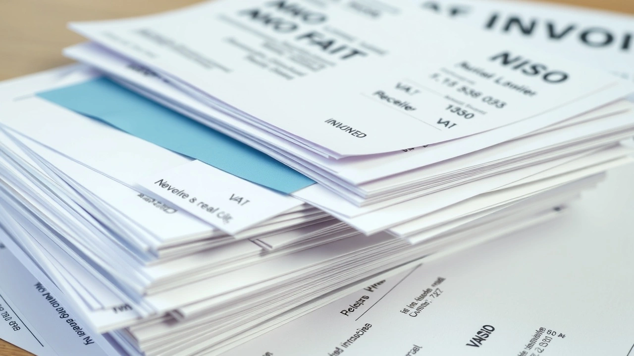 une pile de documents financiers incluant des factures de TVA