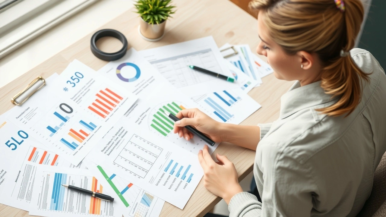 femme organisant son budget avec des documents et graphiques