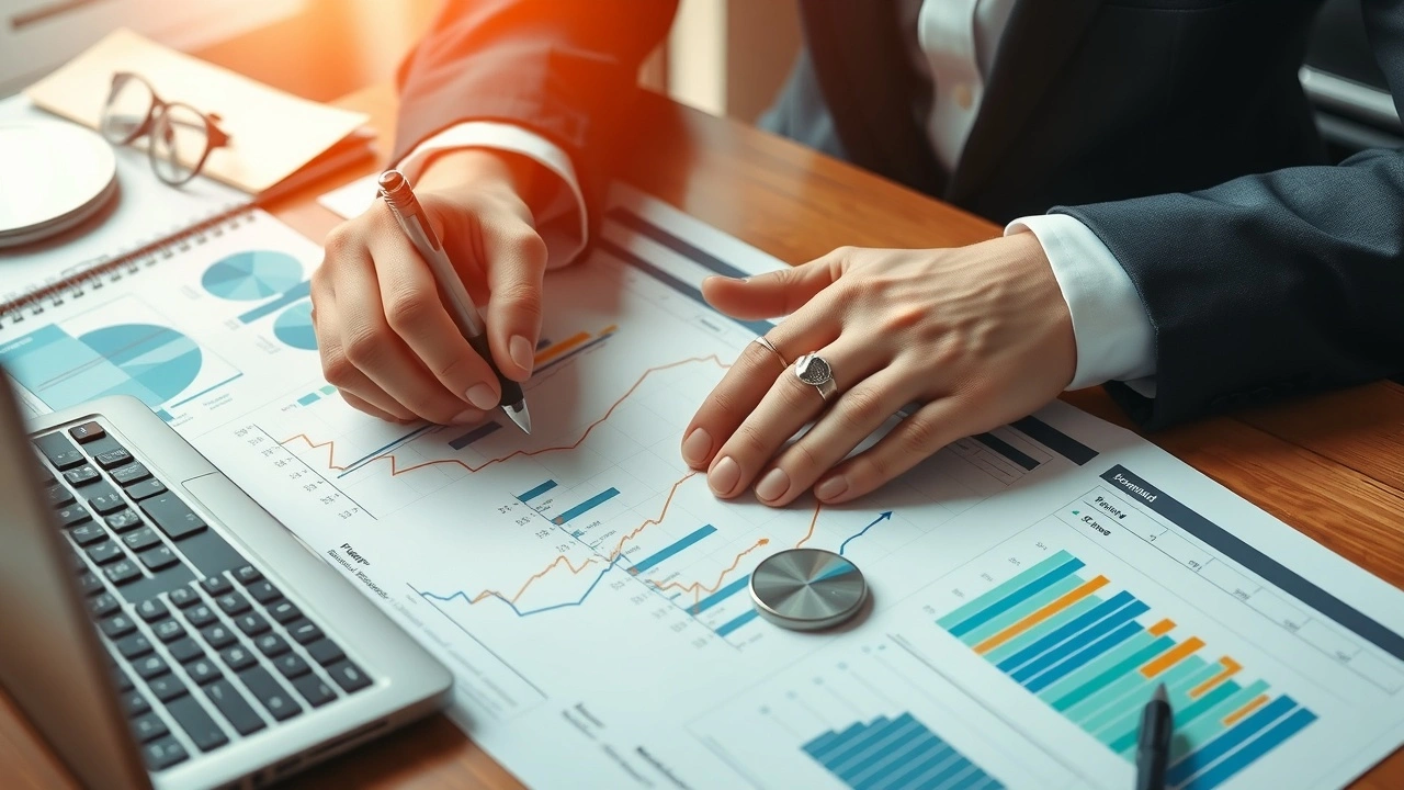 person analysant des graphiques financiers sur un bureau