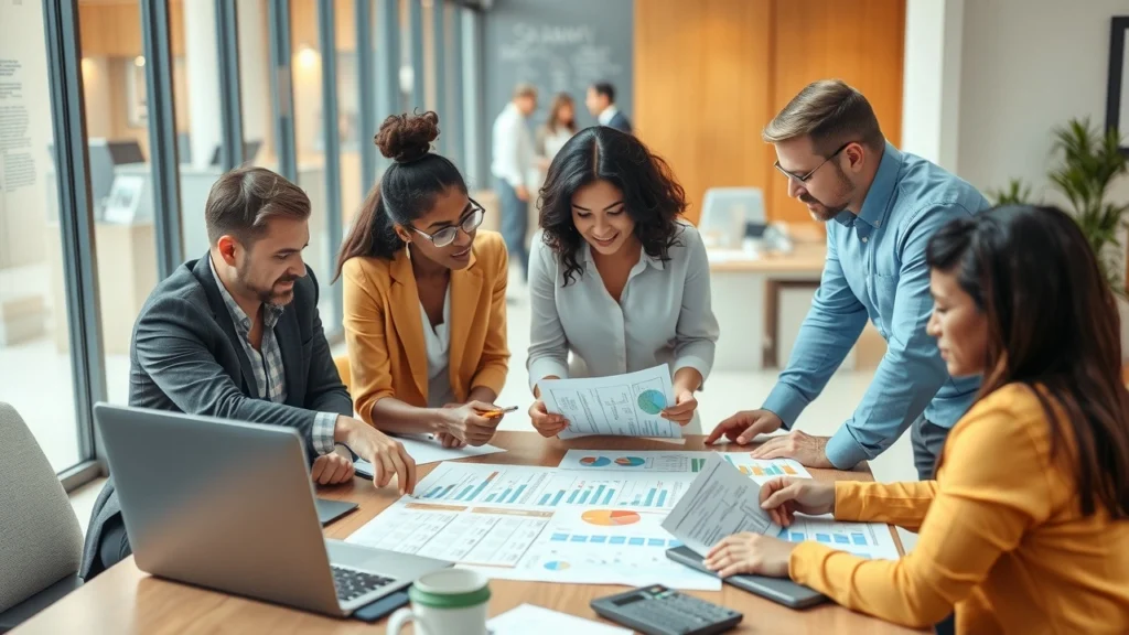 Group divers discute de la retenue à la source dans un bureau moderne.