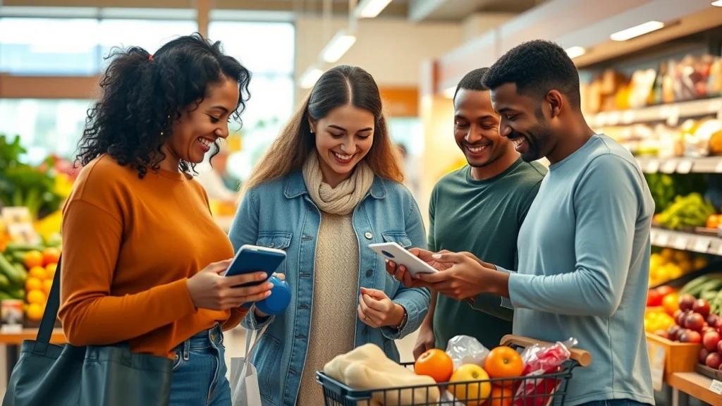 Une famille moderne utilisant des dispositifs d'epargne fiscale en faisant des courses.